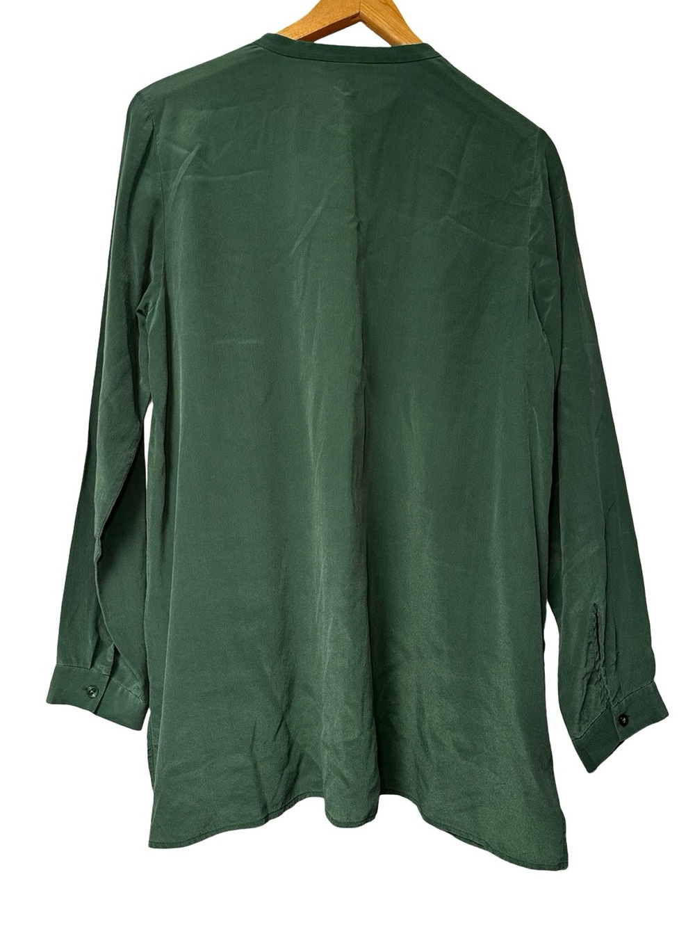 Eileen Fisher Green Silk Button Down Long Sleeve Blouse Top Size Medium Preppy